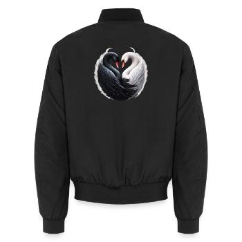 Elegante Schwäne, die zusammen ein Herz bilden. - Unisex Bomberjacke - Schwarz - Hinten - AI Model Male 185 light (185cm)