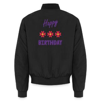 JOYEUX ANNIVERSAIRE. HAPPY BIRTHDAY. ANNIVERSAIRE. - Bomber unisexe - noir - Dos - AI Model Male 185 light (185cm)