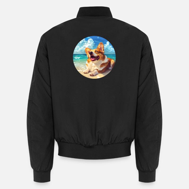 Corgi Beachside Joy Illustration Unisex Bomber Jacket
