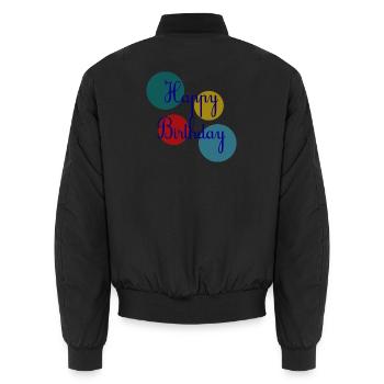 HAPPY BIRTHDAY. HAPPY BIRTHDAY. ANNIVERSARY. - Unisex Bomber Jacket - black - Back - AI Model Male 185 light (185cm)