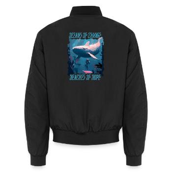 Bathing beach & sea plastic-free against pollution - Unisex Bomber Jacket - black - Back - AI Model Male 185 light (185cm)