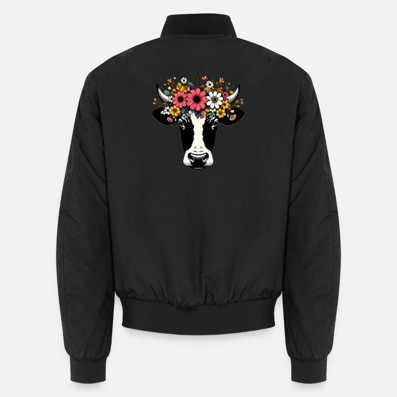 Kuh mit Blumen - Unisex Bomberjacke - Schwarz