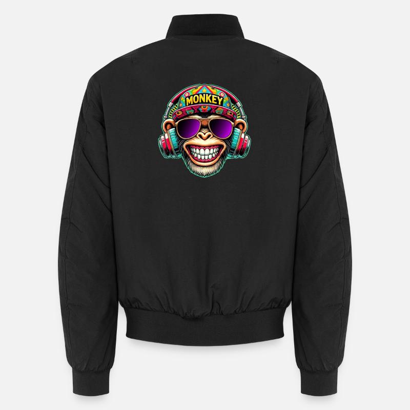 Cooler DJ Monkey Kopfhörer Bunter Retro-Stil - Unisex Bomberjacke - Schwarz