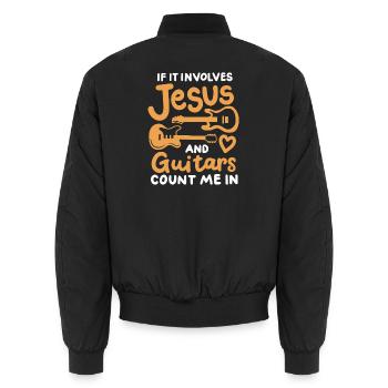 Gitarren Gitarrenspieler Christ - Unisex Bomberjacke - Schwarz - Hinten - AI Model Male 185 light (185cm)