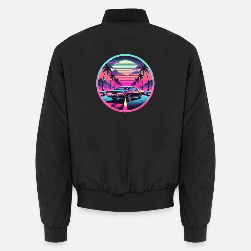 Retro Sunset Muscle Car Driving - Unisex Bomber Jacket - black