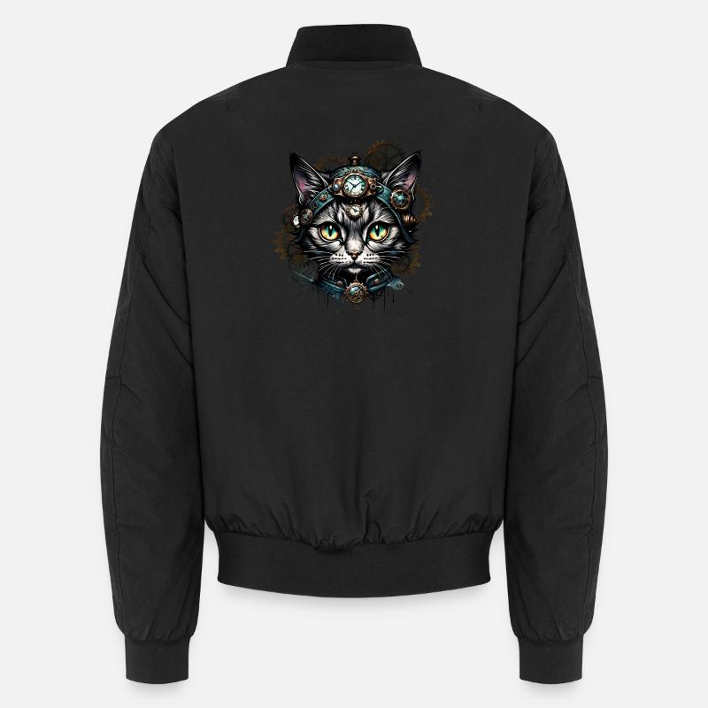 Cute steampunk cat with clocks and gears. Unisex Bomber Jacket