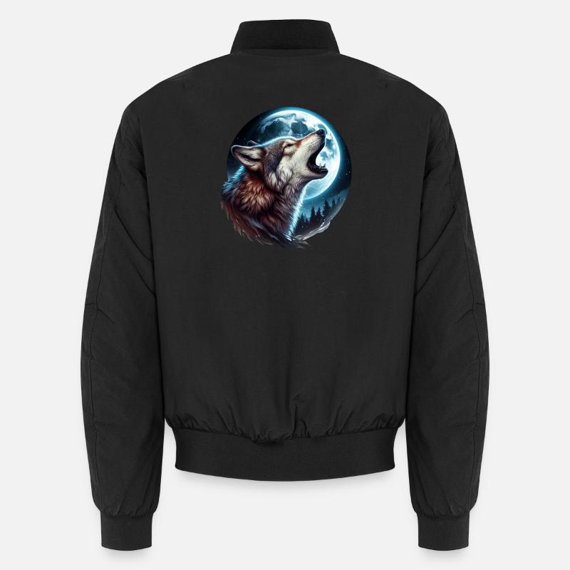Wolf heult den Vollmond an Unisex Bomberjacke