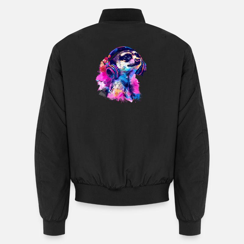 Meerkat Erdhündchen Scharrtier mit Headphones Unisex Bomber Jacket