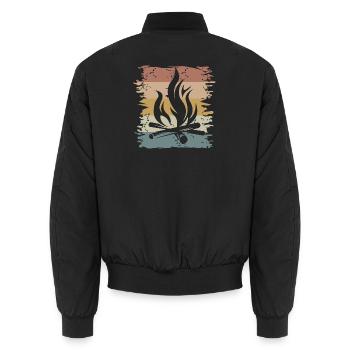 retro campfire survival outdoor bushcraft icon - Unisex Bomber Jacket - black - Back - AI Model Male 185 light (185cm)