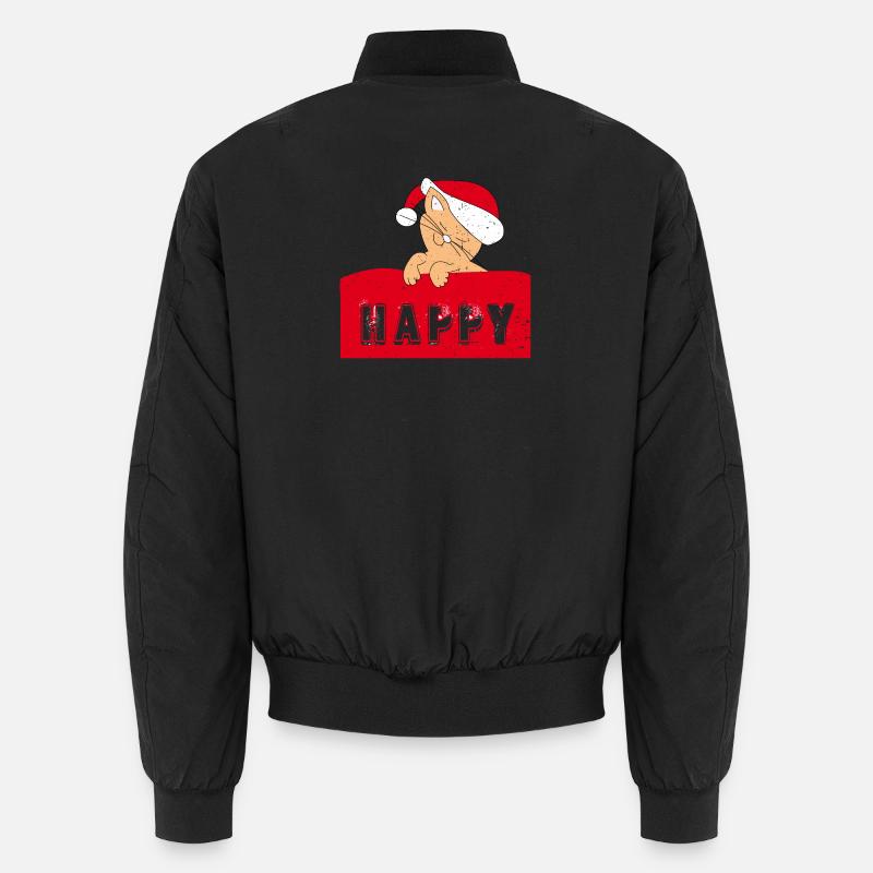 Chat heureux avec bonnet de Noël Bomber unisexe