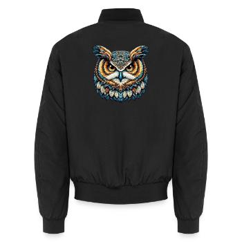 Owl - Unisex Bomber Jacket - black - Back - AI Model Male 185 light (185cm)