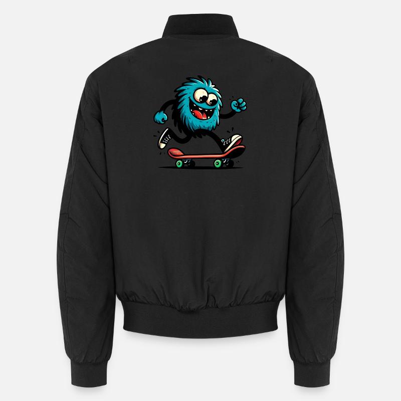 Martian Extraterrestrial Alien on Skateboard - Unisex Bomber Jacket - black