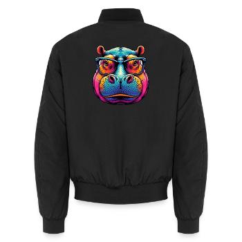 Nilpferd mit Brille - Unisex Bomberjacke - Schwarz - Hinten - AI Model Male 185 light (185cm)