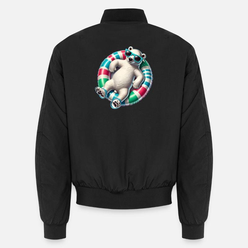 A relaxed polar bear on a swimming ring Unisex Bomber Jacket
