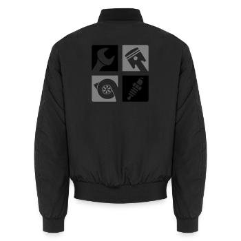 Wrench Piston Turbo Spark Plug Emblem - Unisex Bomber Jacket - black - Back - AI Model Male 185 light (185cm)