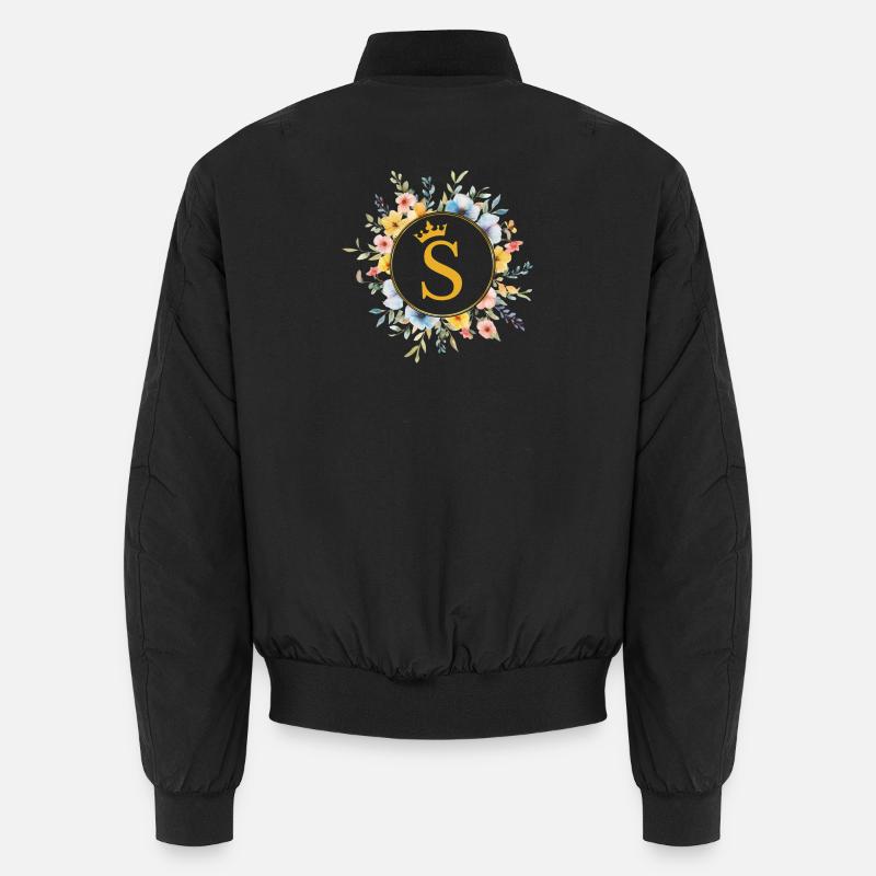 S Monogram, Flower Circle, Personalizable Unisex Bomber Jacket