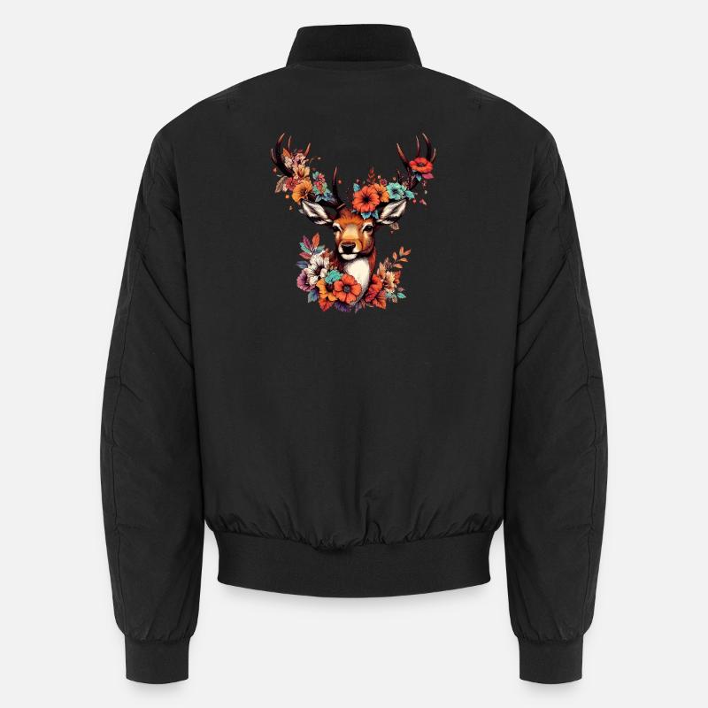 Hirsch mit Blumen - Unisex Bomberjacke - Schwarz