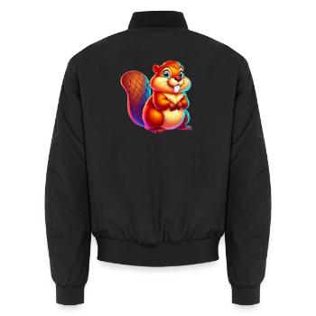 Beaver - Unisex Bomber Jacket - black - Back - AI Model Male 185 light (185cm)