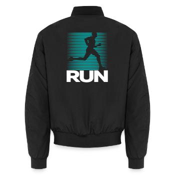 Runner Silhouette on Stripe Background - Unisex Bomber Jacket - black - Back - AI Model Male 185 light (185cm)