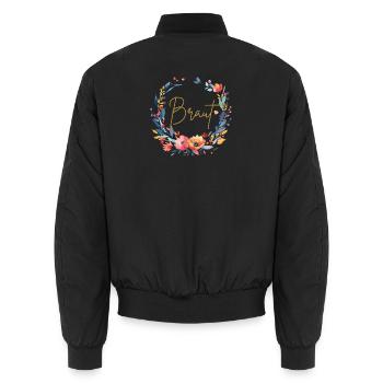 Braut, Blumen-Kreis, personalisierbar - Unisex Bomberjacke - Schwarz - Hinten - AI Model Male 185 light (185cm)