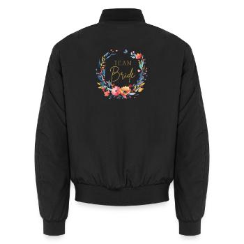 Team Braut, Blumen-Kreis, personalisierbar - Unisex Bomberjacke - Schwarz - Hinten - AI Model Male 185 light (185cm)