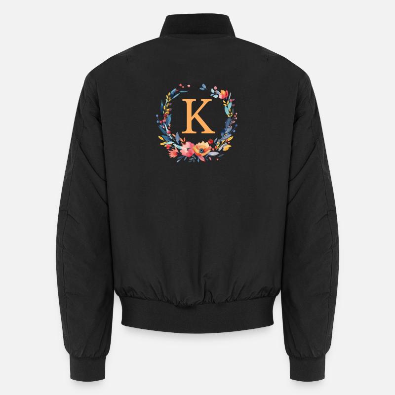 K Monogram, Flower Wreath, Personalizable - Unisex Bomber Jacket - black