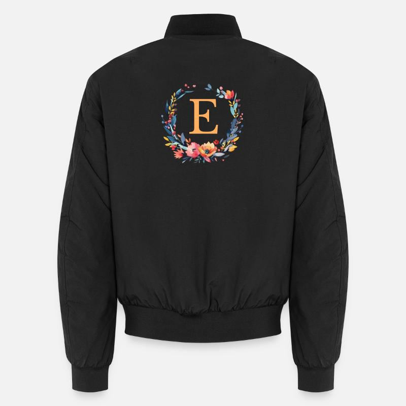 E Monogramm, Blumen-Kranz, personalisierbar - Unisex Bomberjacke - Schwarz