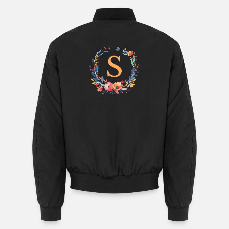 S Monogram, Flower Wreath, Personalizable - Unisex Bomber Jacket - black