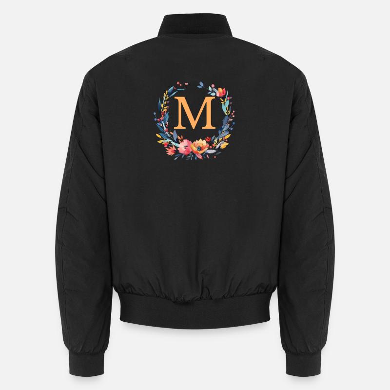 M Monogram, Flower Wreath, Personalizable - Unisex Bomber Jacket - black