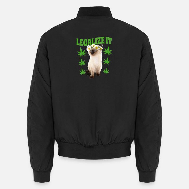 Chat défoncé défoncé fumer de l’herbe, feuille de chanvre, hippie Bomber unisexe