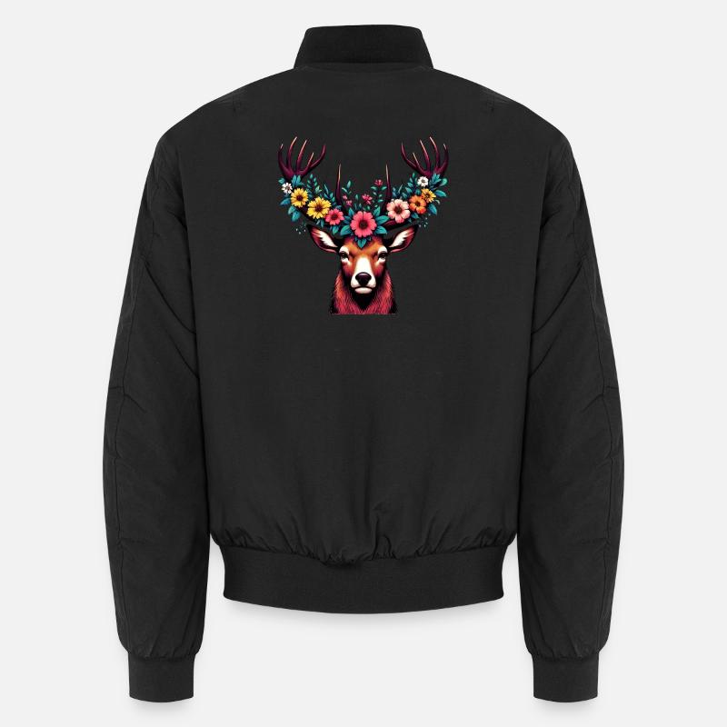 Cerf avec des fleurs Bomber unisexe