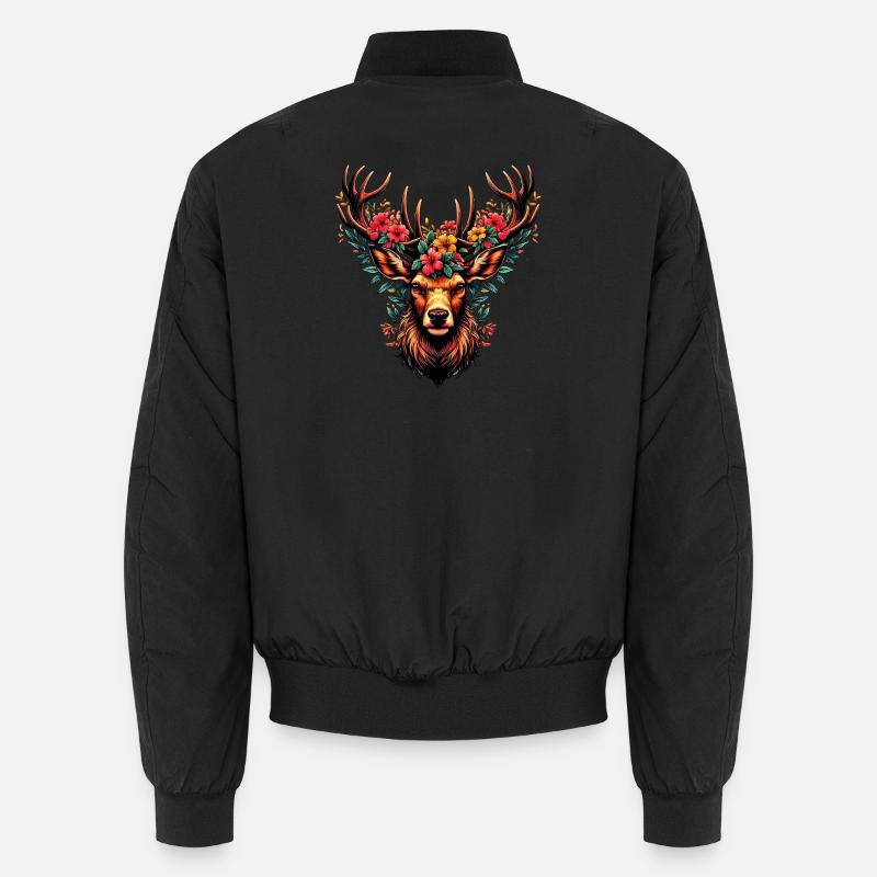 Deer with Flowers - Unisex Bomber Jacket - black