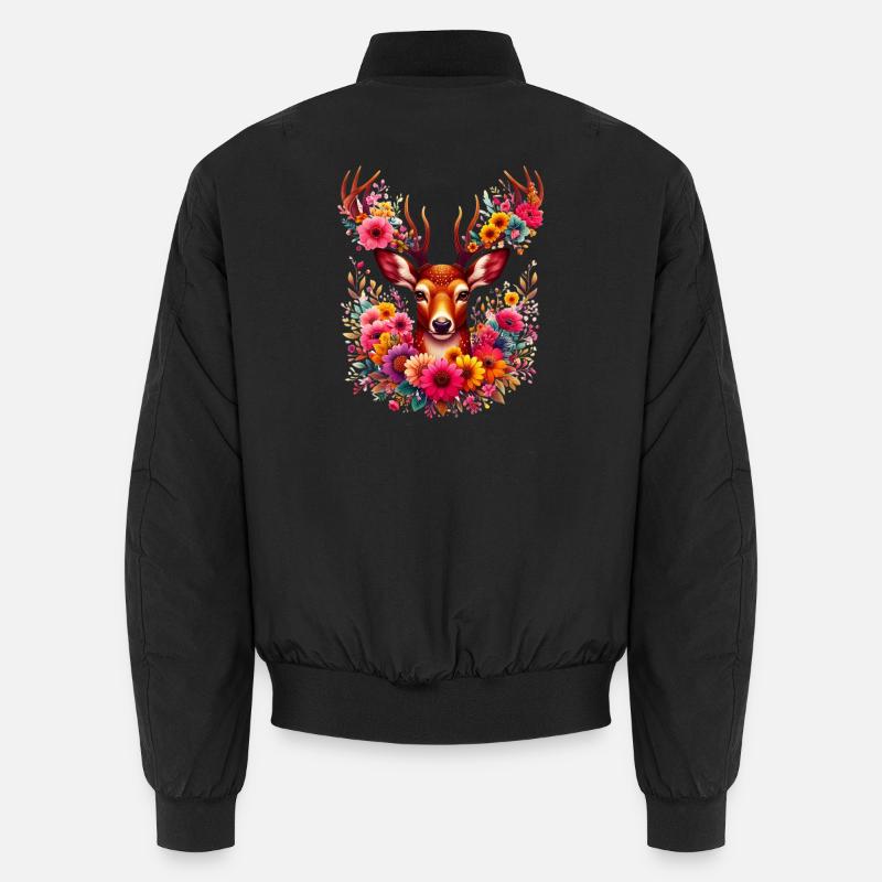 Hirsch mit Blumen geschmückt - Unisex Bomberjacke - Schwarz