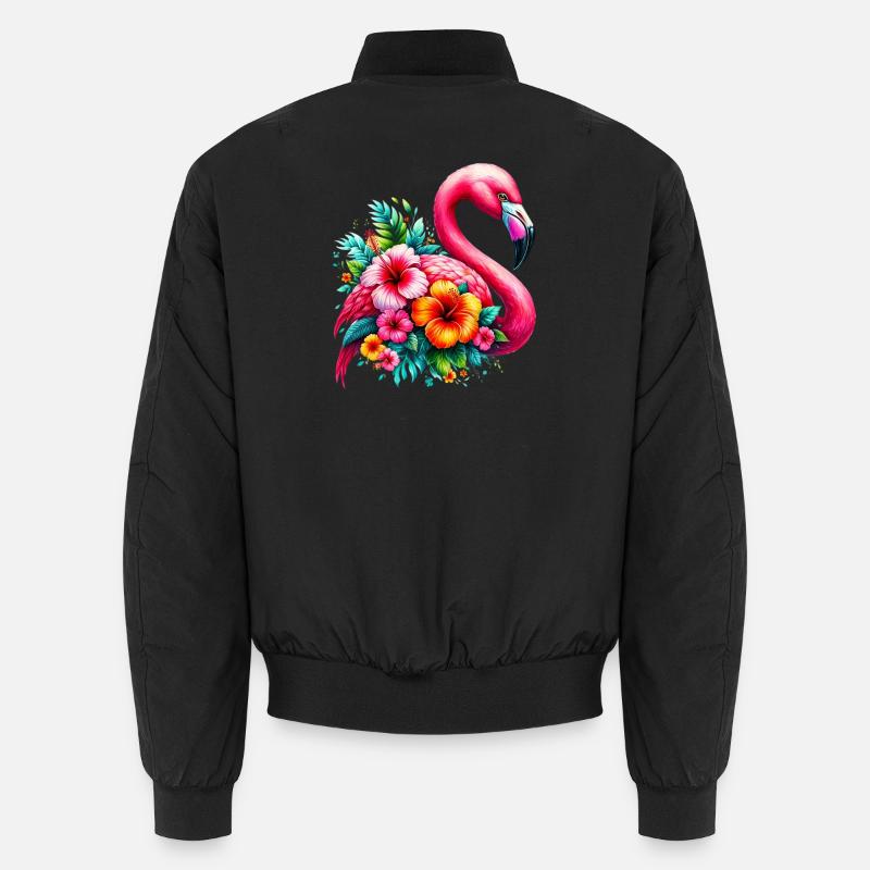 Flamant rose décoré de fleurs d’hibiscus Bomber unisexe