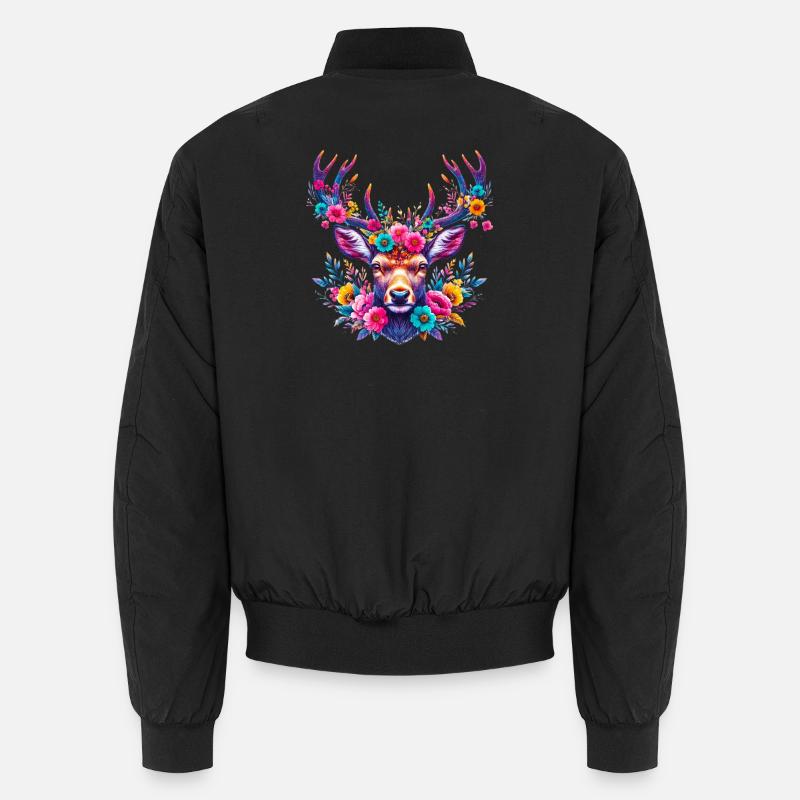 Cerf décoré de fleurs Bomber unisexe