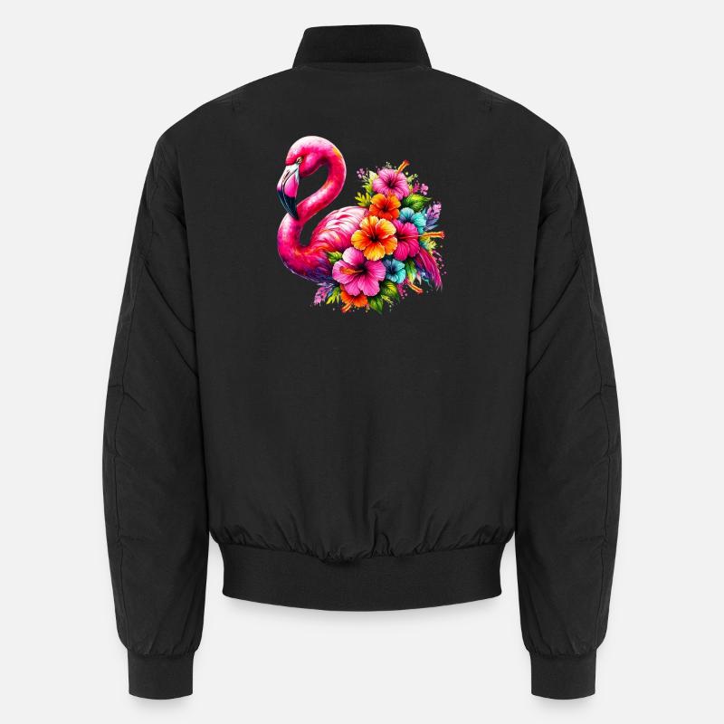 Flamant rose décoré de fleurs d’hibiscus Bomber unisexe