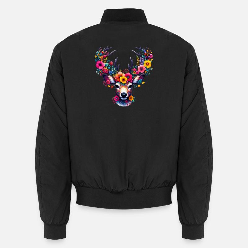 Hirsch mit Blumen geschmückt Unisex Bomberjacke