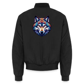 Wolf - Unisex Bomber Jacket - black - Back - AI Model Male 185 light (185cm)