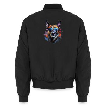 Malinois with sunglasses - Unisex Bomber Jacket - black - Back - AI Model Male 185 light (185cm)