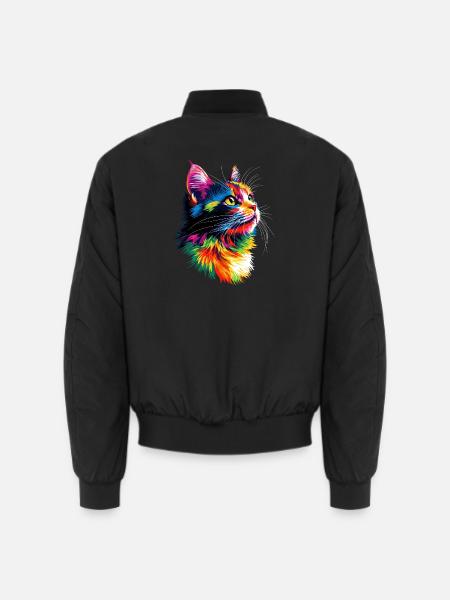 Katze Bunt Regenbogen Farben Popart Cat Mom Katzen - Unisex Bomberjacke - Schwarz