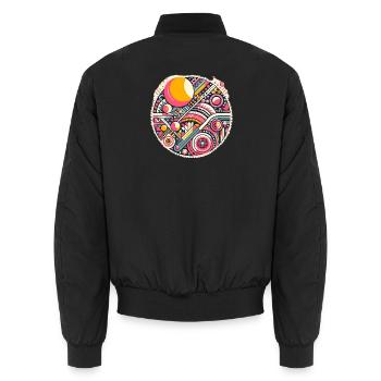 Neon Geometry — Orbit Bloom - Unisex Bomberjacke - Schwarz - Hinten - AI Model Male 185 light (185cm)