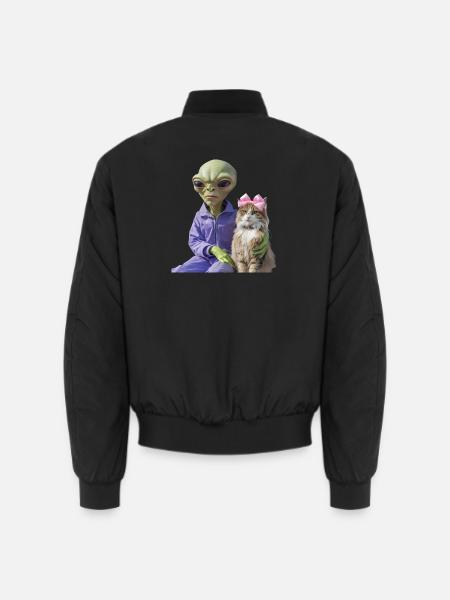 Alien und Katze – Galaktische Liebe - Unisex Bomberjacke - Schwarz