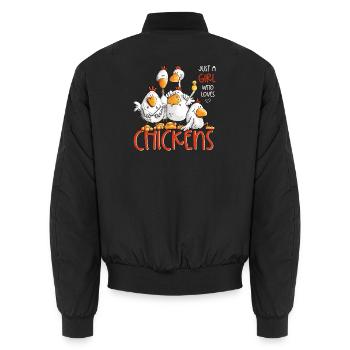 Just A Girl Who Loves Chickens Chicken Chickens Fan - Unisex Bomber Jacket - black - Back - AI Model Male 185 light (185cm)