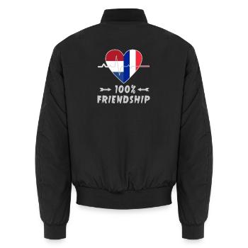 Netherlands and France 100% friendship - Unisex Bomber Jacket - black - Back - AI Model Male 185 light (185cm)