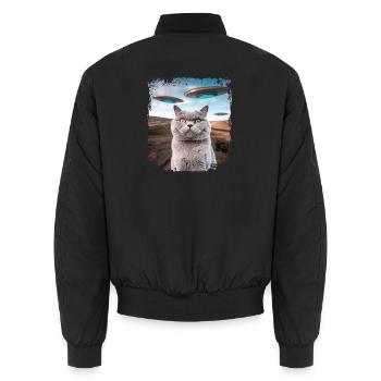 Funny British Shorthair Cat selfie with Alien UFOs - Unisex Bomber Jacket - black - Back - AI Model Male 185 light (185cm)