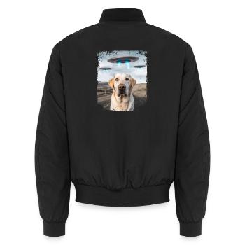 Labrador Retriever Dog Selfie with Alien UFOs. - Unisex Bomber Jacket - black - Back - AI Model Male 185 light (185cm)