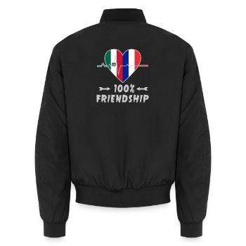 Mexico and France 100% friendship - Unisex Bomber Jacket - black - Back - AI Model Male 185 light (185cm)