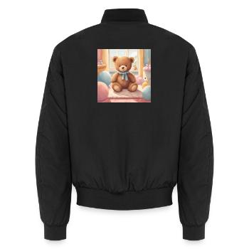 Teddybär Poster, Baby, Kind, Säugling - Unisex Bomberjacke - Schwarz - Hinten - AI Model Male 185 light (185cm)