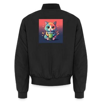 Niedliche Katze mit Bubble Tea - Unisex Bomberjacke - Schwarz - Hinten - AI Model Male 185 light (185cm)