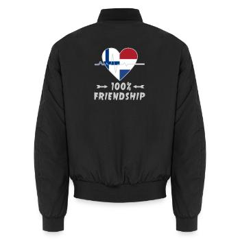 Finland and the Netherlands 100% friendship - Unisex Bomber Jacket - black - Back - AI Model Male 185 light (185cm)